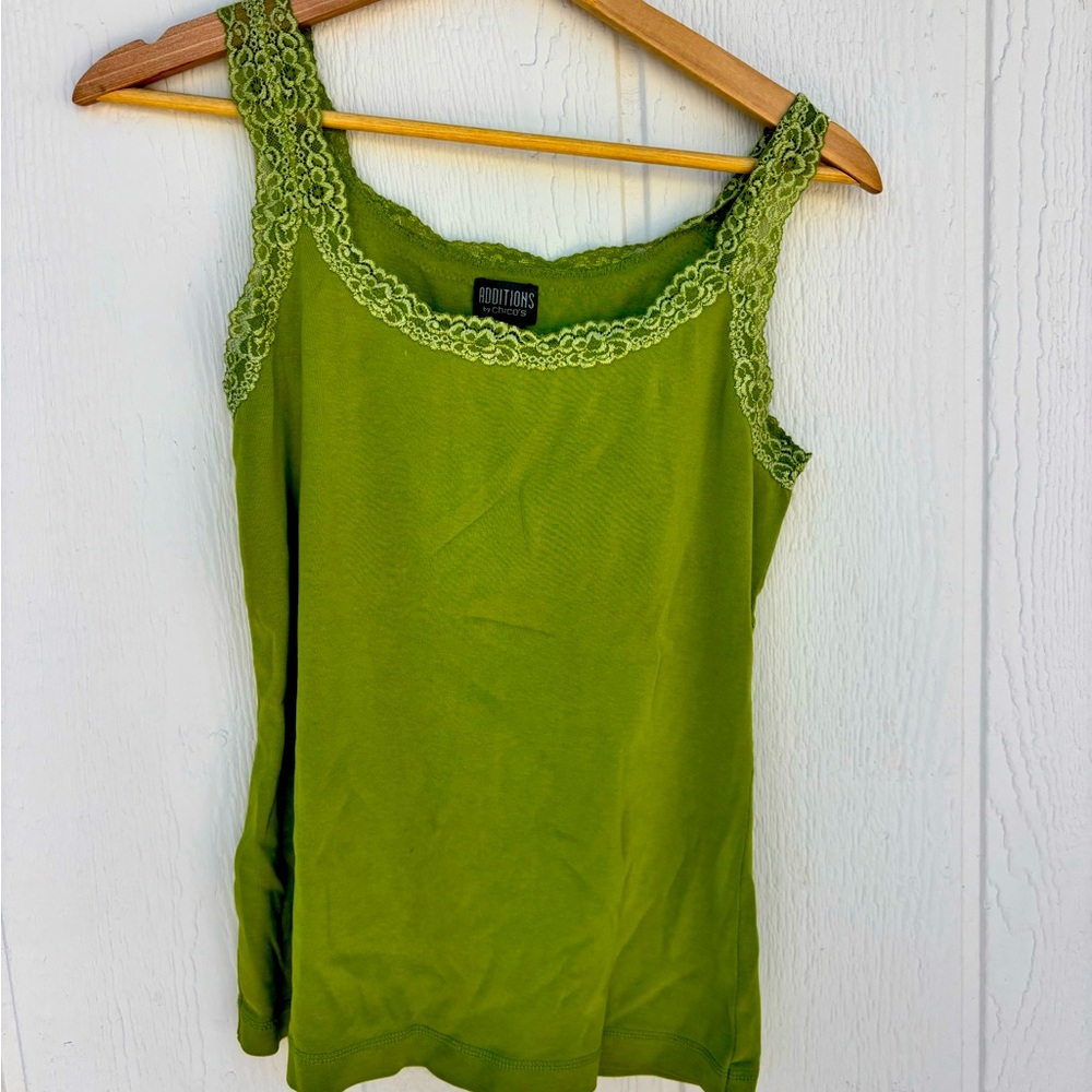 Green Lace Trim Tank Top